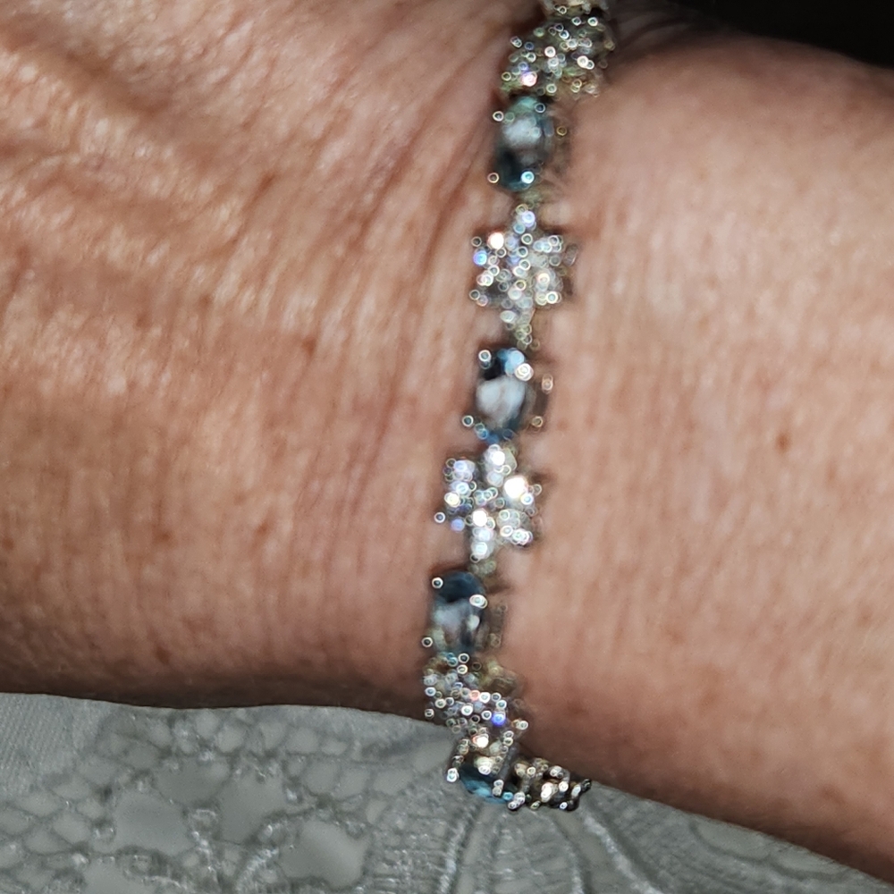 Women's Vintage 925 Aquamarine and Cubic Zirconia Bracelet - Picture 5 of 5